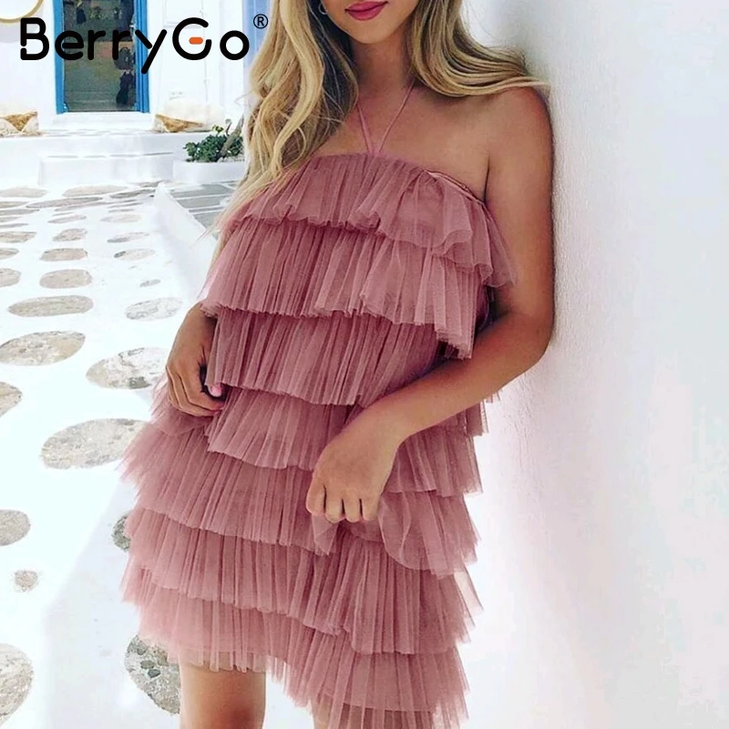 BerryGo сексуальный многослойный торт летнее платье женское Холтер без рукавов