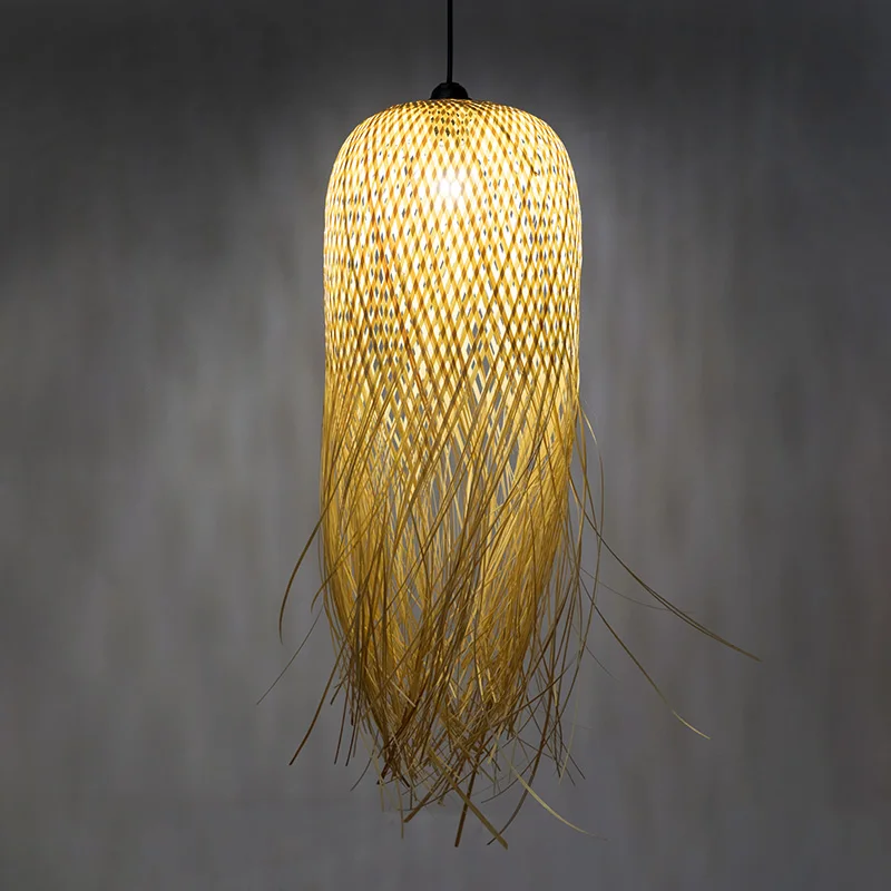 Creative personality bamboo woven chandelier Chinese zen lamp tea room restaurant hotel homestay art style shade | Лампы и освещение