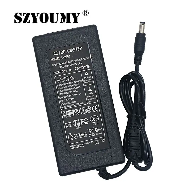 SZYOUMY AC 100-240V DC 24V 3A Power Adapter Supply 72W Adapter Charger Transformer 2A For LED Strip Light CCTV Camera
SZYOUMY AC 100-240V DC 24V 3A Power Adapter Supply 72W Adapter Charger Transformer 2A For LED Strip Light CCTV Camera
