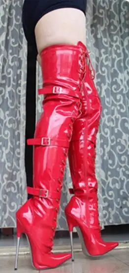 High quality Patent Leather Woman long boots Cross tied Over-the-knee Boots Metal Thin Heel Party Boots Red
High quality Patent Leather Woman long boots Cross tied Over-the-knee Boots Metal Thin Heel Party Boots Red