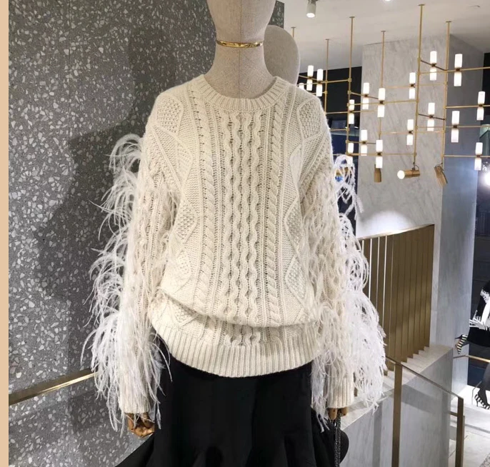 2018 white sweater for women amazing ostrich feather sleeve pullover casual pull femme fashion sueter mujer winter jumper
2018 white sweater for women amazing ostrich feather sleeve pullover casual pull femme fashion sueter mujer winter jumper