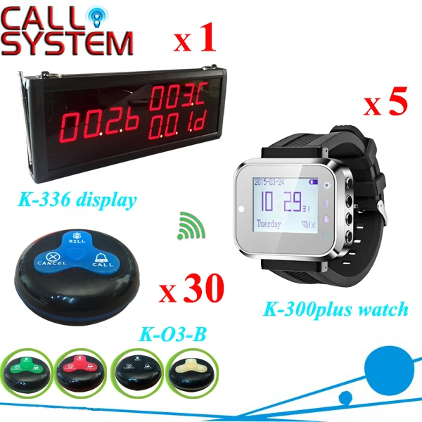 Restaurant caller paging system 5 waitress watch 1 display panel 30 table buzzer for guest use
Restaurant caller paging system 5 waitress watch 1 display panel 30 table buzzer for guest use