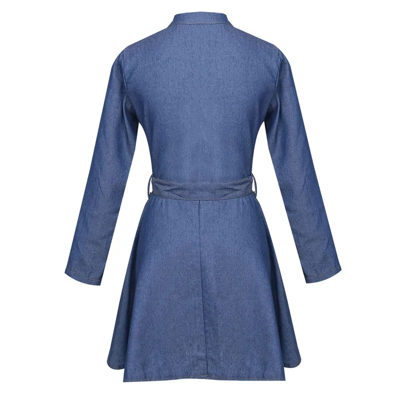 Women fashion hot long sleeve solid short mini dress bandage slim button autumn casual denim blue A-line mini dress
Women fashion hot long sleeve solid short mini dress bandage slim button autumn casual denim blue A-line mini dress