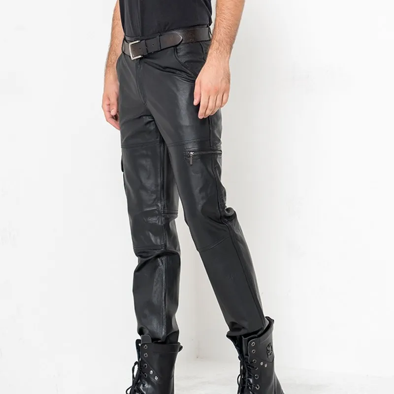 Мужские Модные осенние повседневные брюки Calca Masculina из натуральной кожи уличная
