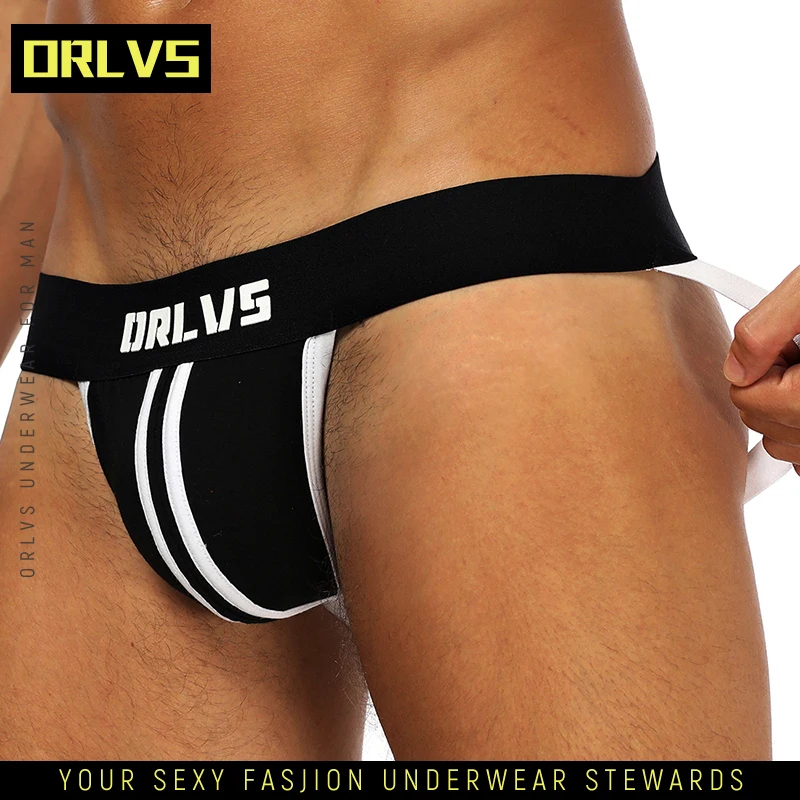 ORLVS Men Underwear Thong Men Jockstrap Cotton Sexy Men Underwear Cueca Gay Panties G-String & Thongs OR166