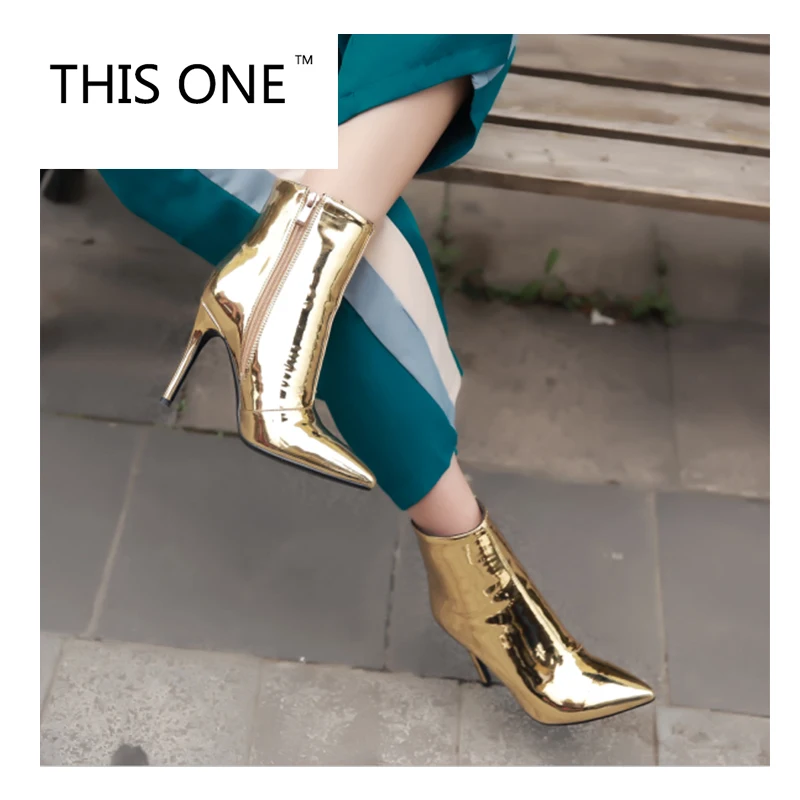 THIS ONE Women's Winter Boots High Heels Ankle Boots Shoes Fashion Shiny Zip Pointed Toe Party Gold Silver Shoes Plus Size 33-48 
THIS ONE Women's Winter Boots High Heels Ankle Boots Shoes Fashion Shiny Zip Pointed Toe Party Gold Silver Shoes Plus Size 33-48