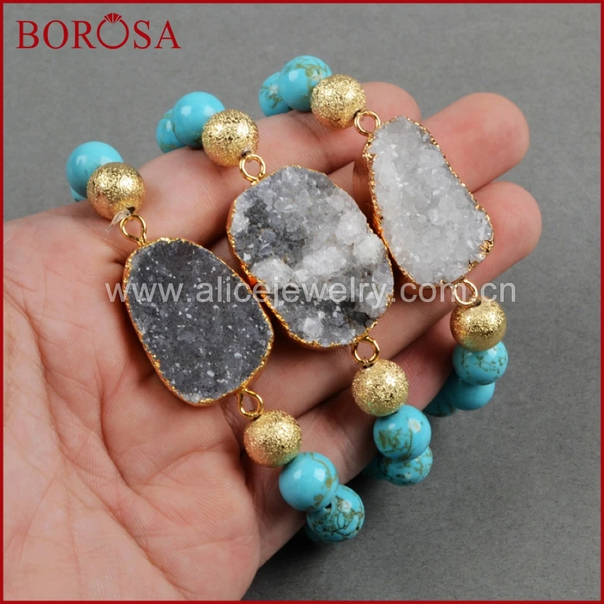 BOROSA 5 шт. натуральный кристалл Друза жеодный камень браслет с 10 мм синий Howlite каменные бусины регулируемый браслет G0297
BOROSA 5 шт. натуральный кристалл Друза жеодный камень браслет с 10 мм синий Howlite каменные бусины регулируемый браслет G0297