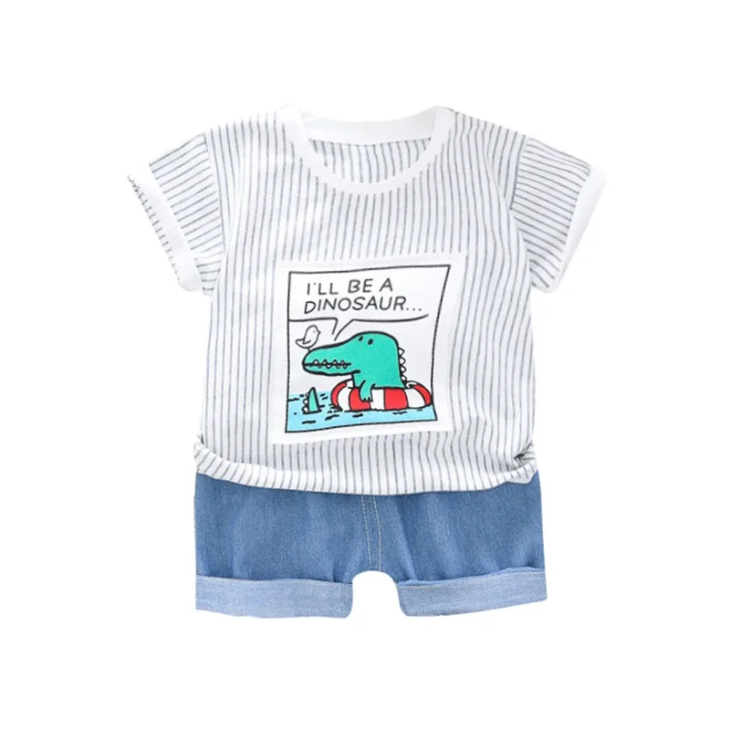 2019 Baby Clothes for Boys Girls Short Sleeve Stripe Cartoon Print Tops T-shirt+Denim Shorts Children Casual Outfits Sets
2019 Baby Clothes for Boys Girls Short Sleeve Stripe Cartoon Print Tops T-shirt+Denim Shorts Children Casual Outfits Sets