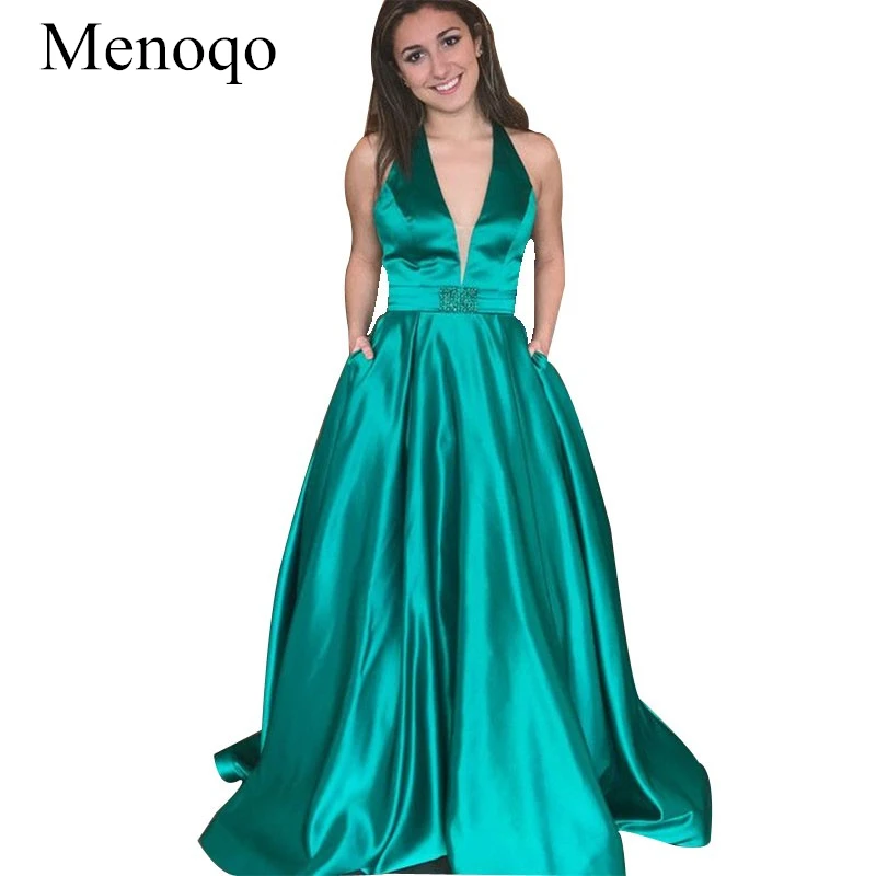 Satin Formal Dress A-line Halter Neck Long Prom Dresses Women Party Gowns Robe Longue
Satin Formal Dress A-line Halter Neck Long Prom Dresses Women Party Gowns Robe Longue