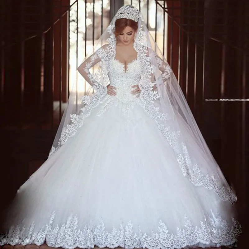 Ball Gown 2016 robe de mariee Sweetheart Appliques vestido de noiva Cheap Custom Lace Bridal Dresses Long Sleeve Wedding Dresses
Ball Gown 2016 robe de mariee Sweetheart Appliques vestido de noiva Cheap Custom Lace Bridal Dresses Long Sleeve Wedding Dresses