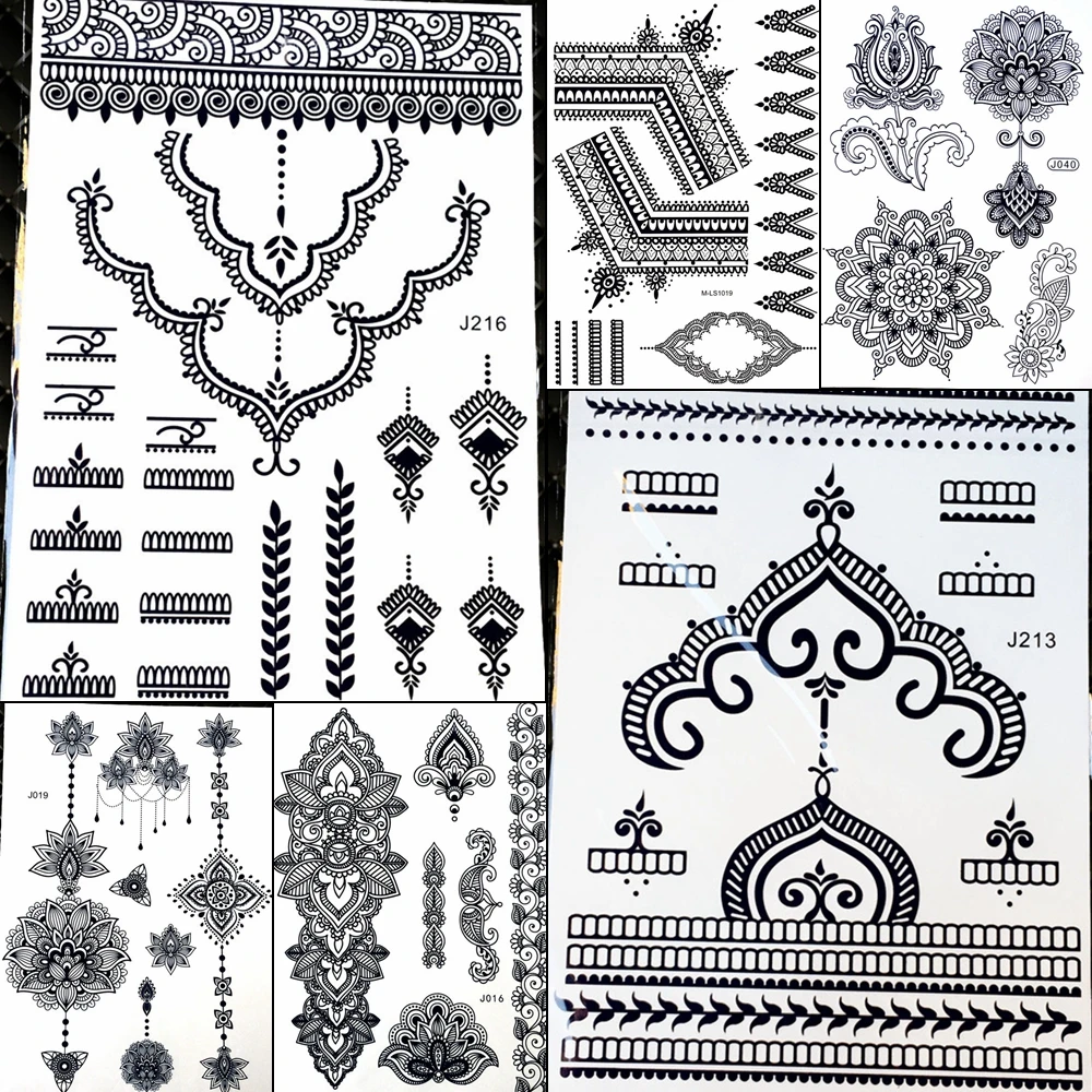 Black Indian Henna Mehndi Temporary Tattoo Women Body Art Arm Fake Water Transfer Tattoo Hands Finger Tatoo Girl Chains Designs
Black Indian Henna Mehndi Temporary Tattoo Women Body Art Arm Fake Water Transfer Tattoo Hands Finger Tatoo Girl Chains Designs