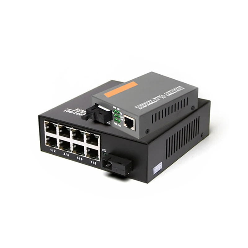1 SC interface and 8 ports RJ45 ethernet swltch converter HTB-3100AB 1000M Single Fiber 20KM fiber optic Receiver 1Pair
1 SC interface and 8 ports RJ45 ethernet swltch converter HTB-3100AB 1000M Single Fiber 20KM fiber optic Receiver 1Pair