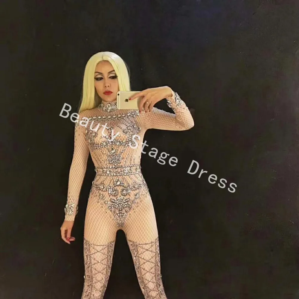 Stretch Nude Glisten Stones Jumpsuit long Sleeves Pattern Bodysuit Performance Party Celebrate luxurious Costume Dance Clothing
Stretch Nude Glisten Stones Jumpsuit long Sleeves Pattern Bodysuit Performance Party Celebrate luxurious Costume Dance Clothing