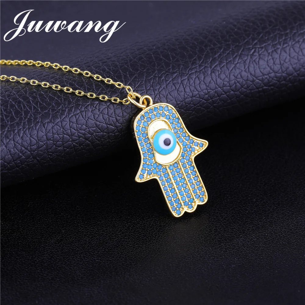 JUWANG Dropshipping Necklace Blue Turkish Hamsa Hand Evil Eye Charms Zircon Inlay Pendant Necklace for Women
JUWANG Dropshipping Necklace Blue Turkish Hamsa Hand Evil Eye Charms Zircon Inlay Pendant Necklace for Women