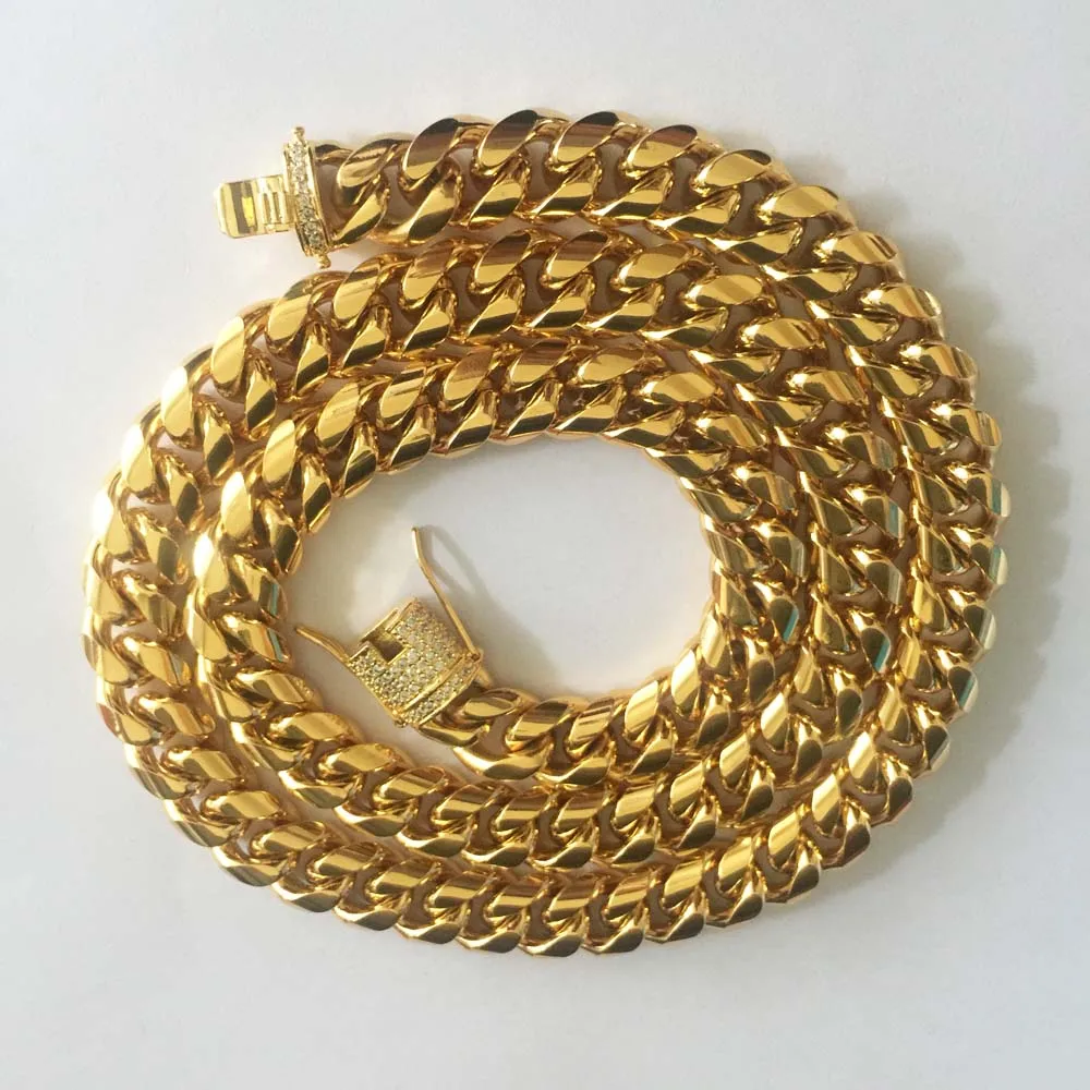 Stainless Steel Miami Cuban Chain Men Necklace Golden Luxury Rhinestone Clasp Hip hop Jewelry 8/10/12/14mm 20/22/24/30/34/36inch
Stainless Steel Miami Cuban Chain Men Necklace Golden Luxury Rhinestone Clasp Hip hop Jewelry 8/10/12/14mm 20/22/24/30/34/36inch