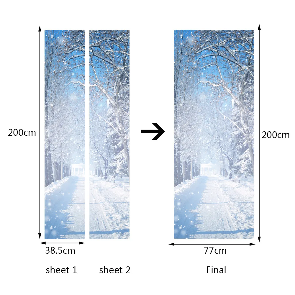 2 панели снег дорога и Дерево картина настенные наклейки двери обои украшение