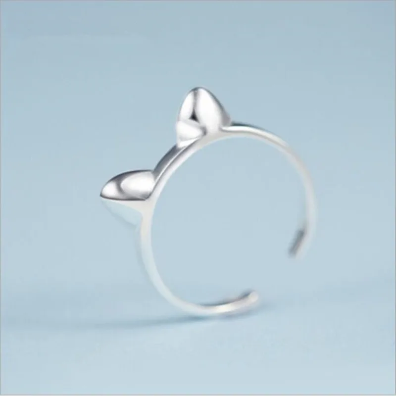 

Hot Popular Silver Plated Jewelry Exquisite Aesthetic Small Fresh Cute Cat Ears Animal Opening Rings Anti-allergic R006
