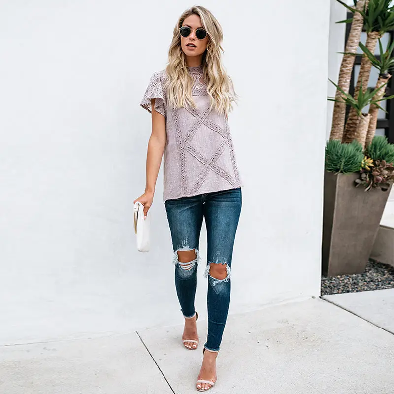 2020 Elegant Hollow Lace Blouse Shirt Women Short Sleeve Casual Tops Blouses Summer Woman Shirt Clothes White Blue 
2020 Elegant Hollow Lace Blouse Shirt Women Short Sleeve Casual Tops Blouses Summer Woman Shirt Clothes White Blue