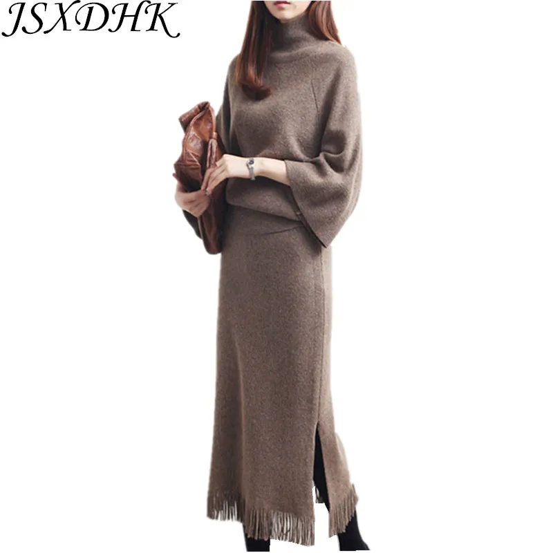 JSXDHK Korean Women Turtleneck Collar Knitting Loose Sweater Crop + Bodycon Tassel Warm Split Skirt Suits Autumn 2 Piece Set
JSXDHK Korean Women Turtleneck Collar Knitting Loose Sweater Crop + Bodycon Tassel Warm Split Skirt Suits Autumn 2 Piece Set