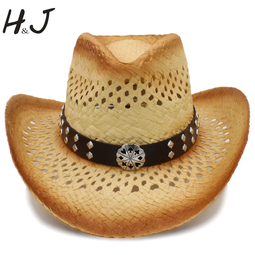 Ковбойская шляпа в ковбойском стиле ручной работы Плетеная соломенная Женская и