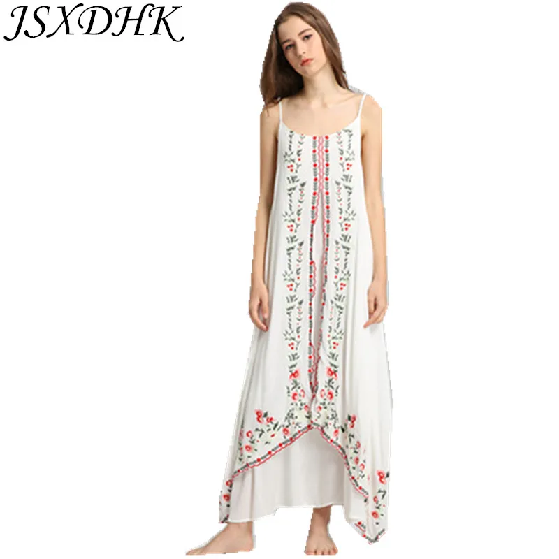 JSXDHK Boho Long Sexy Backless Maxi Women Dress 2021 White Women Spaghetti Strap Floral Embroidery Loose Cotton Beach Dress
JSXDHK Boho Long Sexy Backless Maxi Women Dress 2021 White Women Spaghetti Strap Floral Embroidery Loose Cotton Beach Dress