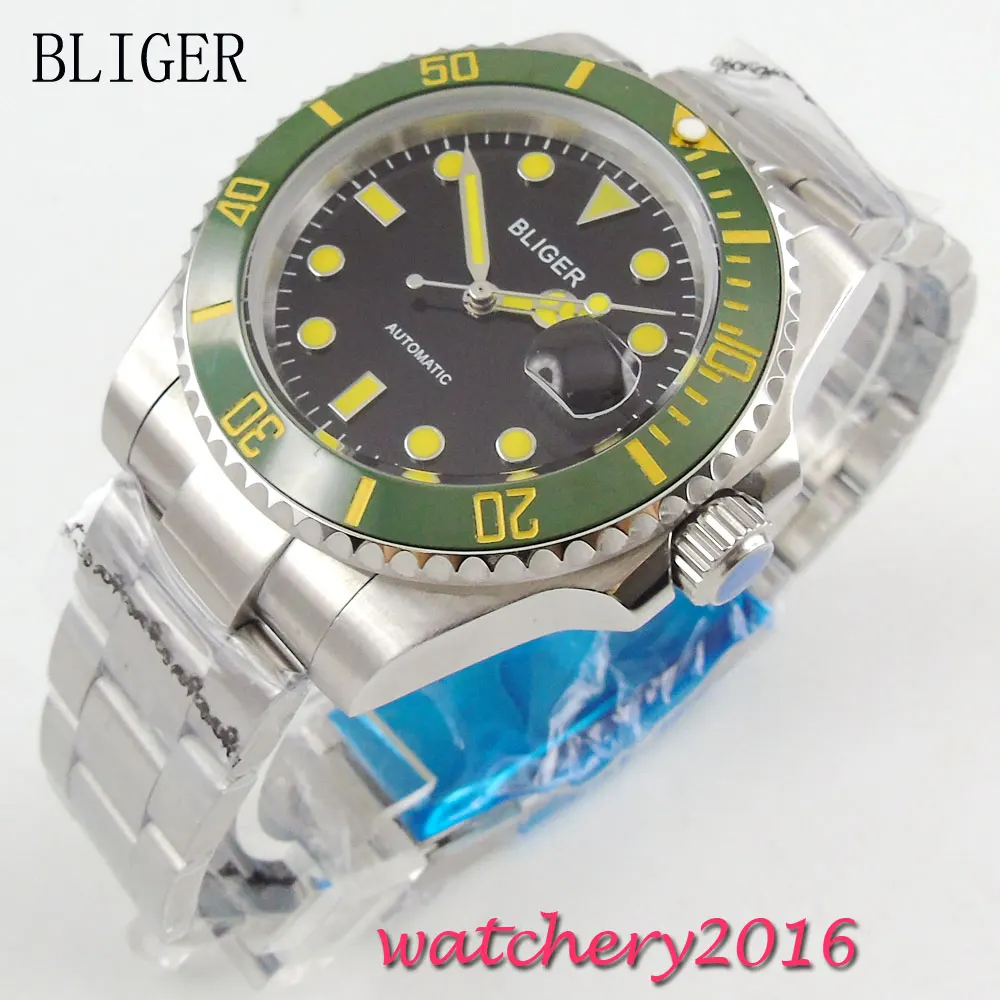 40mm Bliger black Dial ceramic bezel simple Date Adjust Deployment Yellow Markers Sapphire Glass Automatic Movement Men's Watch
40mm Bliger black Dial ceramic bezel simple Date Adjust Deployment Yellow Markers Sapphire Glass Automatic Movement Men's Watch