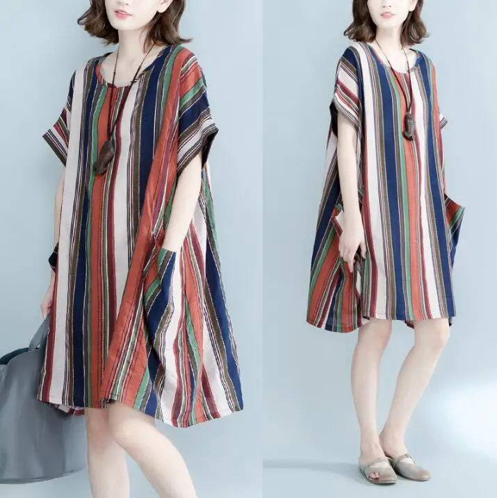 Plus Large Size Women Summer Dress Striped Print Beach Dresses Female Casual Loose Vintage Fashion Tops Elegant Midi Dresses 5XL
Plus Large Size Women Summer Dress Striped Print Beach Dresses Female Casual Loose Vintage Fashion Tops Elegant Midi Dresses 5XL