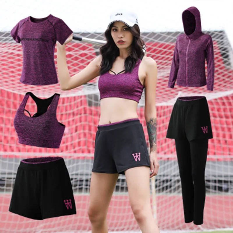 3XL спортивный комплект розовый 5 Peice Костюм женский дышащий Йога набор упражнение