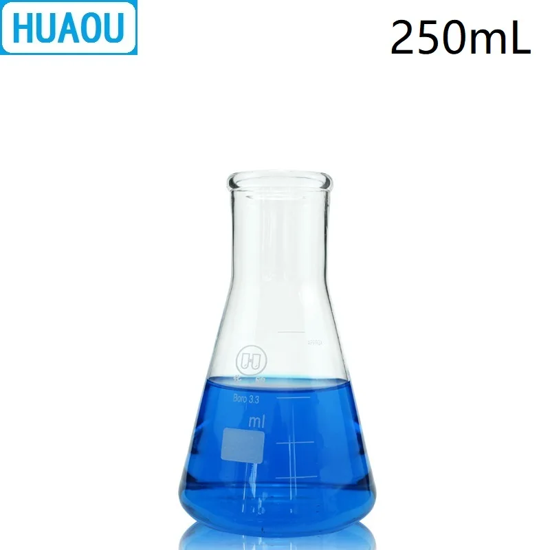 HUAOU 250 мл Erlenmeyer колба с широкой горловиной и силиконовой пробкой градуирование Boro
