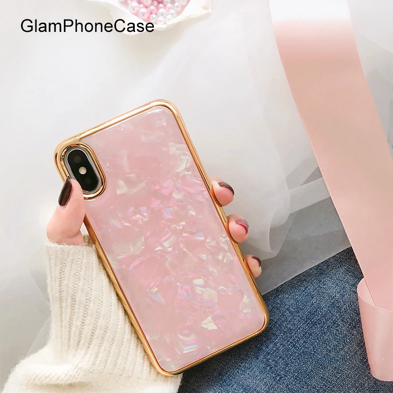 GlamPhoneCase фольга с блестками чехлы для телефонов iPhone 8 7 6 6S Plus X Чехол Белый Раковины