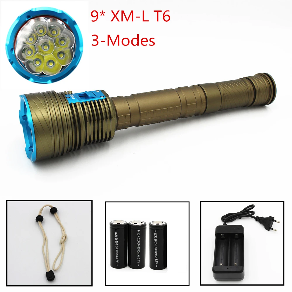 Новый светодиодный фонарь для дайвинга 3 режима (high - low - SOS) 9000 люмен 9 * T6 100 м подводный водонепроницаемый тактический фонарь
Новый светодиодный фонарь для дайвинга 3 режима (high - low - SOS) 9000 люмен 9 * T6 100 м подводный водонепроницаемый тактический фонарь