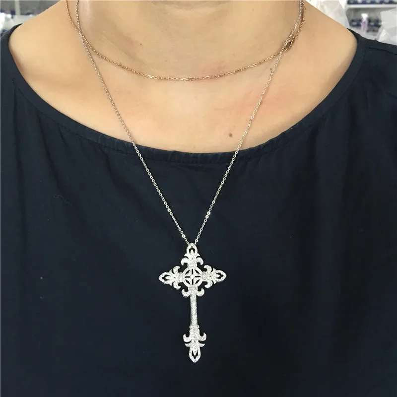 Vecalon Elegant Flower Long Cross pendant 925 Sterling silver Cz Stone Wedding cross Pendant necklace for Women Party Jewelry
Vecalon Elegant Flower Long Cross pendant 925 Sterling silver Cz Stone Wedding cross Pendant necklace for Women Party Jewelry