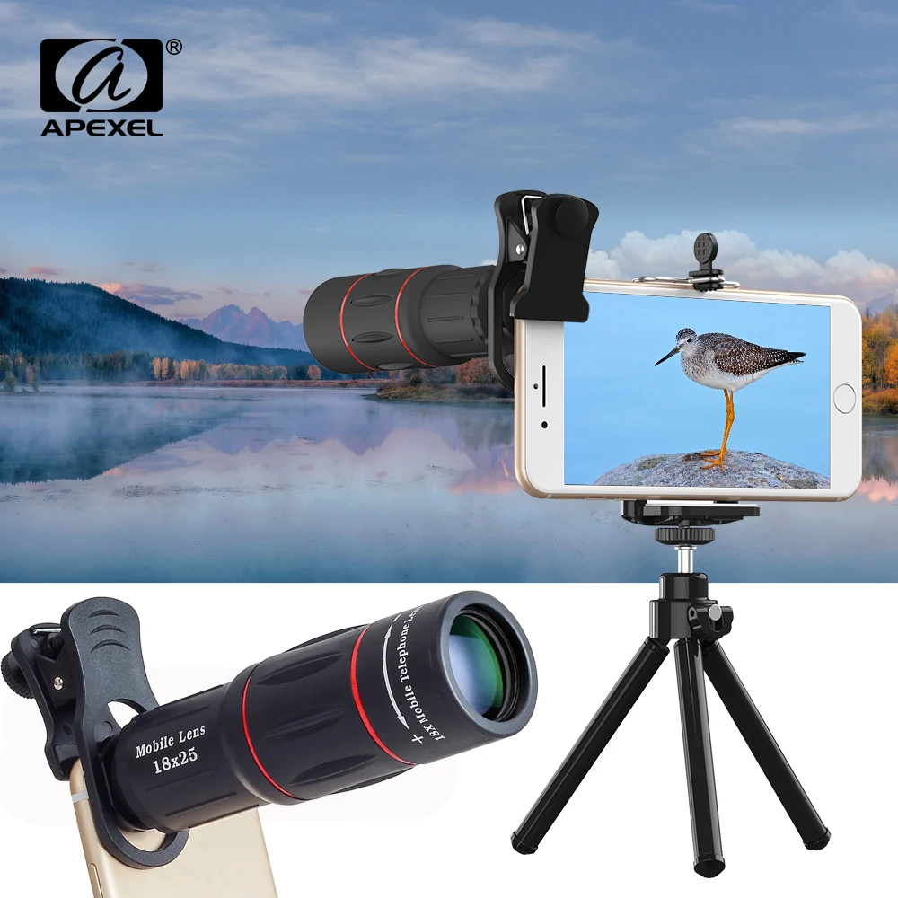 APEXEL 18X25 Zoom Monocular Telescope Lens Mobile Phone Lens with Tripod for iPhone Samsung Telephoto Outdoor Camping Tourism
APEXEL 18X25 Zoom Monocular Telescope Lens Mobile Phone Lens with Tripod for iPhone Samsung Telephoto Outdoor Camping Tourism
