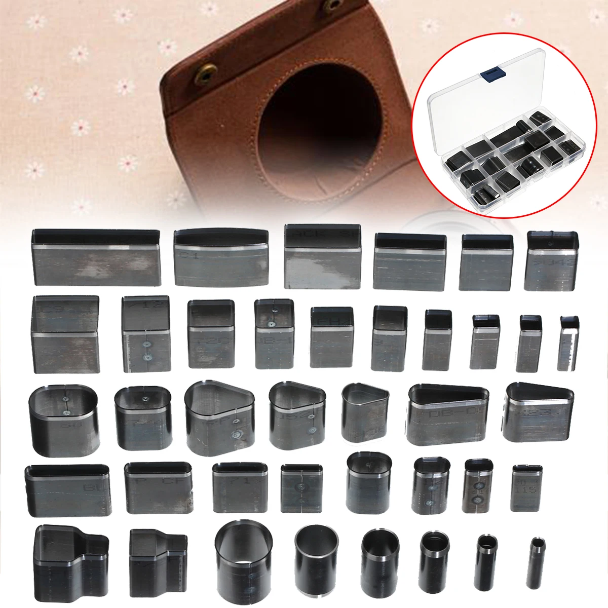 Hot Sale 1 Set Leather Punch Set alloy steel Hole Punch Set 39 Shape Style Hole Hollow Cutter Punch Leather Craft DIY Tool Metal
Hot Sale 1 Set Leather Punch Set alloy steel Hole Punch Set 39 Shape Style Hole Hollow Cutter Punch Leather Craft DIY Tool Metal