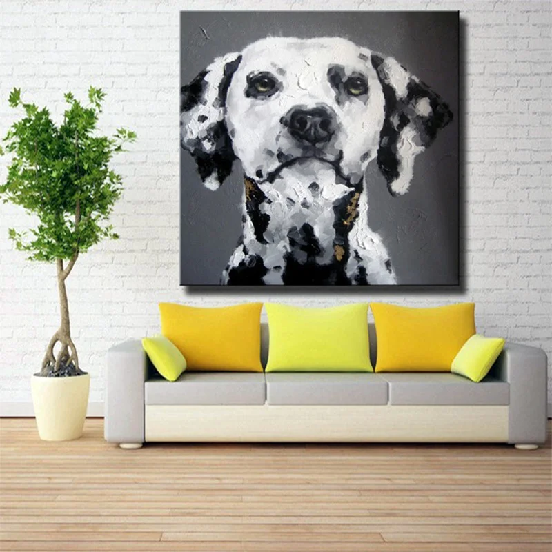 Черная белая картина с собакой Ручная роспись Современная Абстрактная масляная
