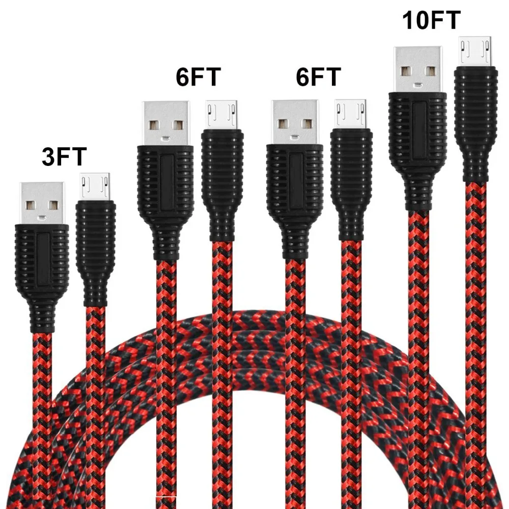 Набор из 4 кабель Нейлон Плетеный Micro USB 2 0 зарядки Кабели для устройств Android