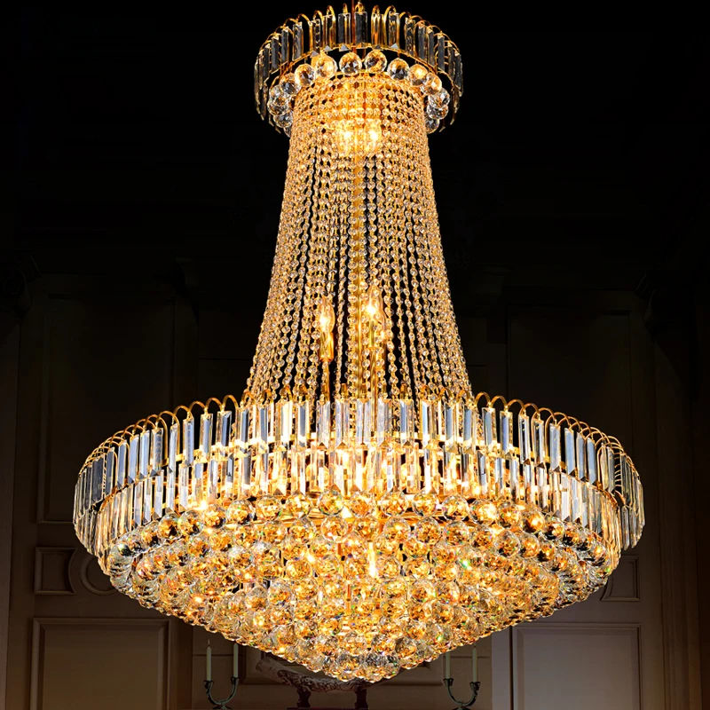 Modern Gold Crystal Chandeliers Lights Fixture European Big Golden Crystal Droplight Home Indoor Lighting Crystal Pendant Lamps