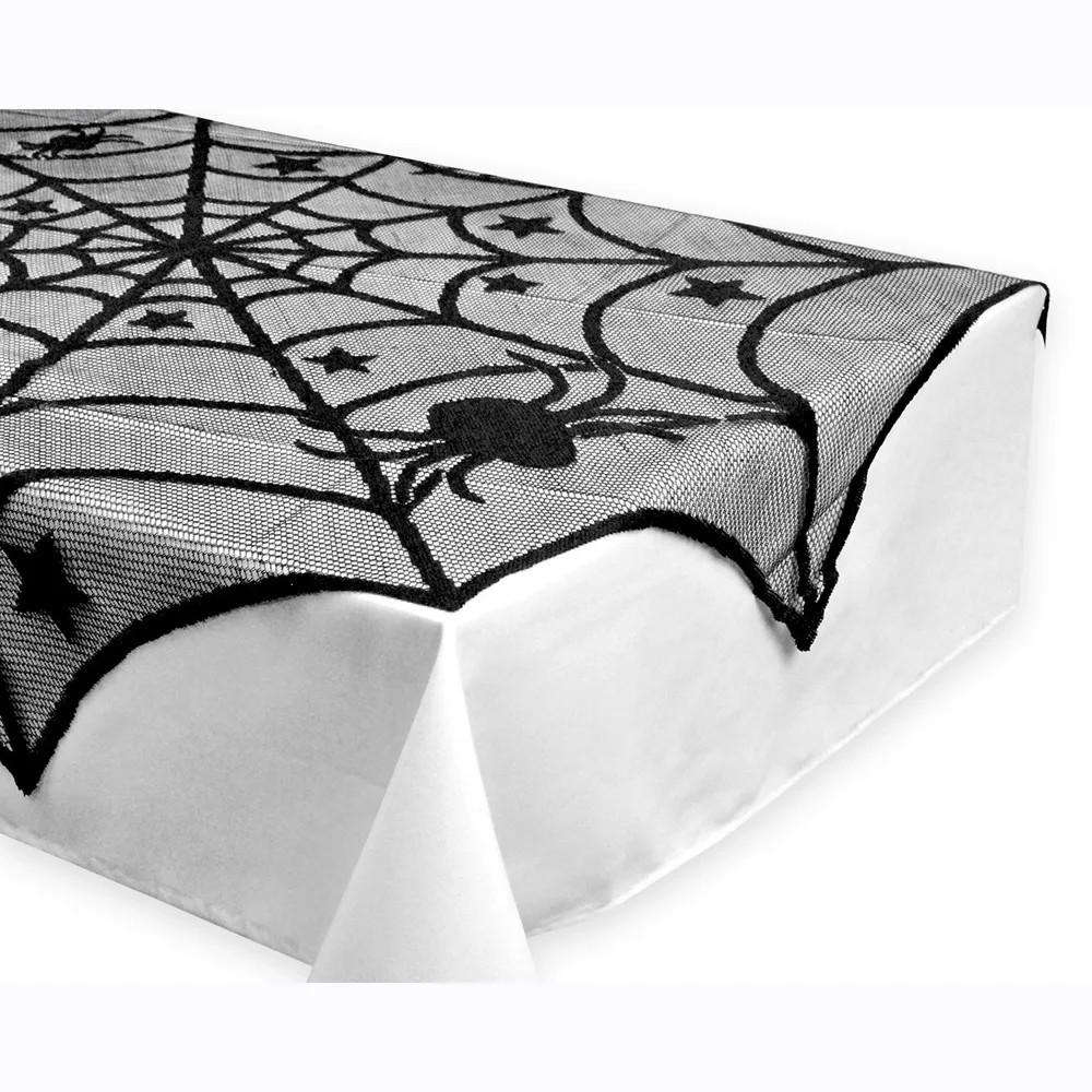Black Lace Spiderweb Halloween Decorations Table Runner Light Cover Tablecloth Bat Curtain Home Decor Fireplace Mantle Scarf | Дом и сад