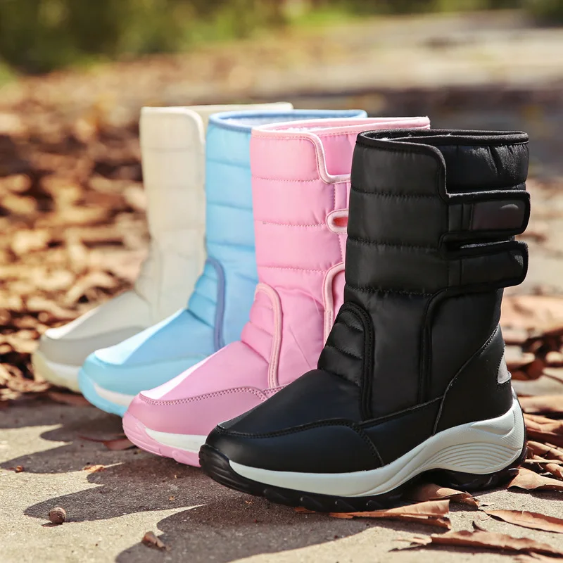 

Female Snow Boots Winter Boots women flat waterproof 2019 Shoes Botas Mujer Botas femininas de inverno Black White plus size
