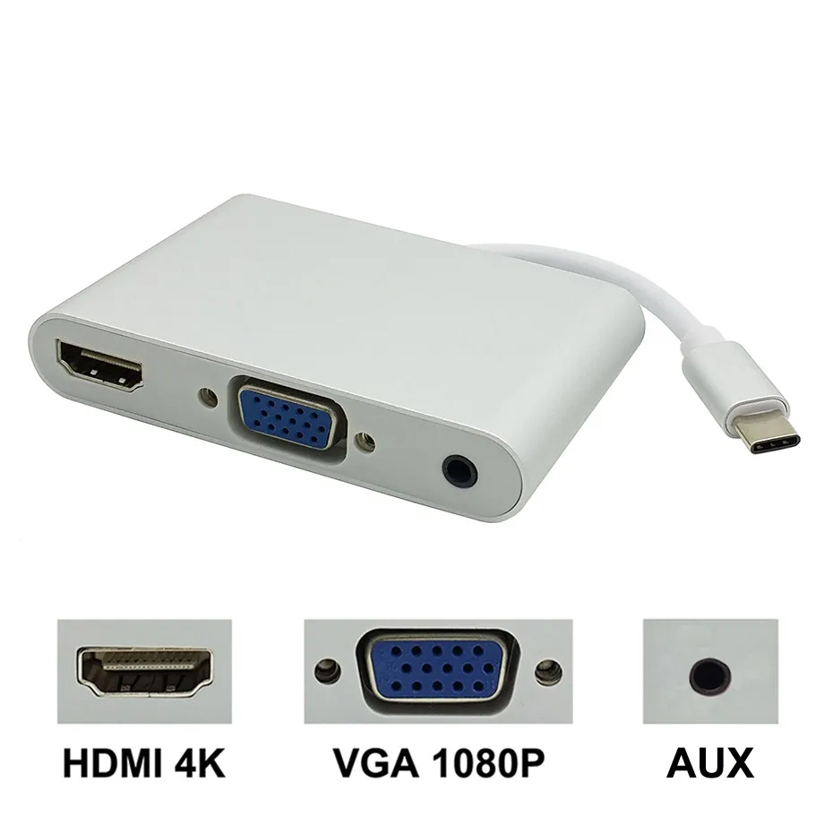 USB Тип C к HDMI VGA 3 5 мм аудио адаптер в 1 кабель преобразователя для ноутбука Macbook Samsung