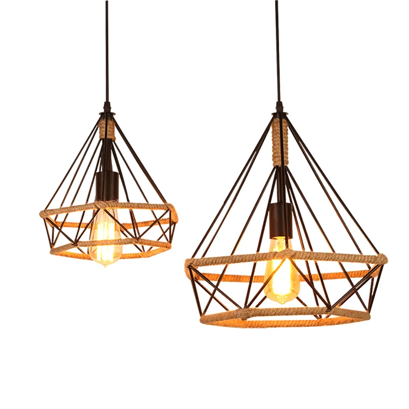 American Industrial Wind Handmade Rope E27 Bulb Pendant Light Fixture Creative Loft Retro Diamond Iron Birdcage Pendant Lamp
American Industrial Wind Handmade Rope E27 Bulb Pendant Light Fixture Creative Loft Retro Diamond Iron Birdcage Pendant Lamp