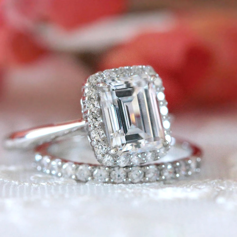 D Color 4.0CT 10X8MM Emerald Cut Moissanite Emgagement Ring With Accents Full Eternity Band Ring Set For Women
D Color 4.0CT 10X8MM Emerald Cut Moissanite Emgagement Ring With Accents Full Eternity Band Ring Set For Women