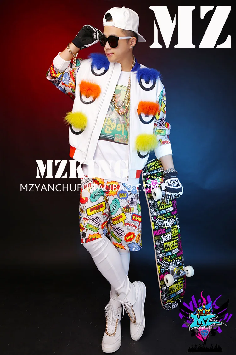 Men singers small monster eye baseball jacket men dj bigbang GD stage Graffiti leather coat with fox feather costumes S-5XL
Men singers small monster eye baseball jacket men dj bigbang GD stage Graffiti leather coat with fox feather costumes S-5XL