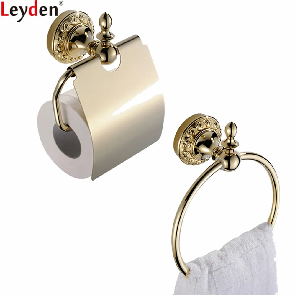 Leyden Golden Finish Brass 2pcs Bathroom Accessories Set Modern Wall Mounted Towel Ring Holder And Toilet Paper Tissue Holder
Leyden Golden Finish Brass 2pcs Bathroom Accessories Set Modern Wall Mounted Towel Ring Holder And Toilet Paper Tissue Holder