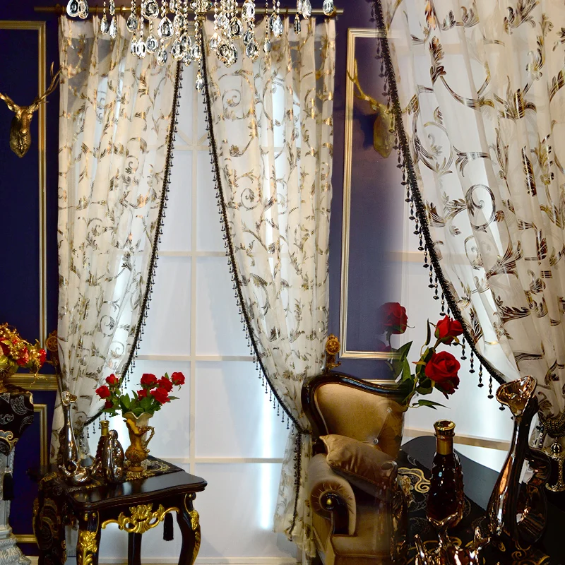 European continental white and gold sheer gauze bronzing flower tulle bedroom living room warm elegant tulle E829
European continental white and gold sheer gauze bronzing flower tulle bedroom living room warm elegant tulle E829