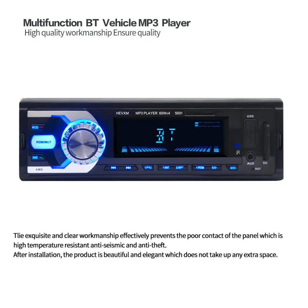 12 в 1 DIN In-Dash Bluetooth Стерео FM радио MP3 аудио плеер 7 цветов светильник Поддержка