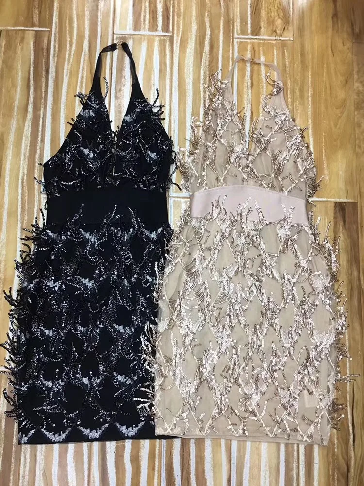 2019 New black khaki Sequined Women dress Halter Sleeveless Vestidos Celebrity evening party bodycon bandage dresses wholesale
2019 New black khaki Sequined Women dress Halter Sleeveless Vestidos Celebrity evening party bodycon bandage dresses wholesale