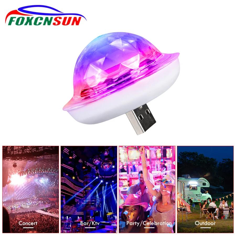 FOXCNSUN светодиодный Автомобильный USB атмосферный свет бар DJ RGB мини красочная