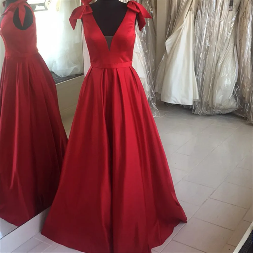 Wonderful Red Long Dresses Bridesmaid With Bow V Neck A Line Satin Floor Length Formal Occasion Dress Cheap Wedding Party Gown
Wonderful Red Long Dresses Bridesmaid With Bow V Neck A Line Satin Floor Length Formal Occasion Dress Cheap Wedding Party Gown