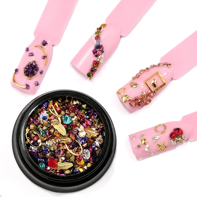 Nail Art Crushed Stone and Rhinestones Mixed 3D Nail Crystals Big Gem Shiny Rivets Metal Nail Jewelry Decorations for Nail Craft
Nail Art Crushed Stone and Rhinestones Mixed 3D Nail Crystals Big Gem Shiny Rivets Metal Nail Jewelry Decorations for Nail Craft